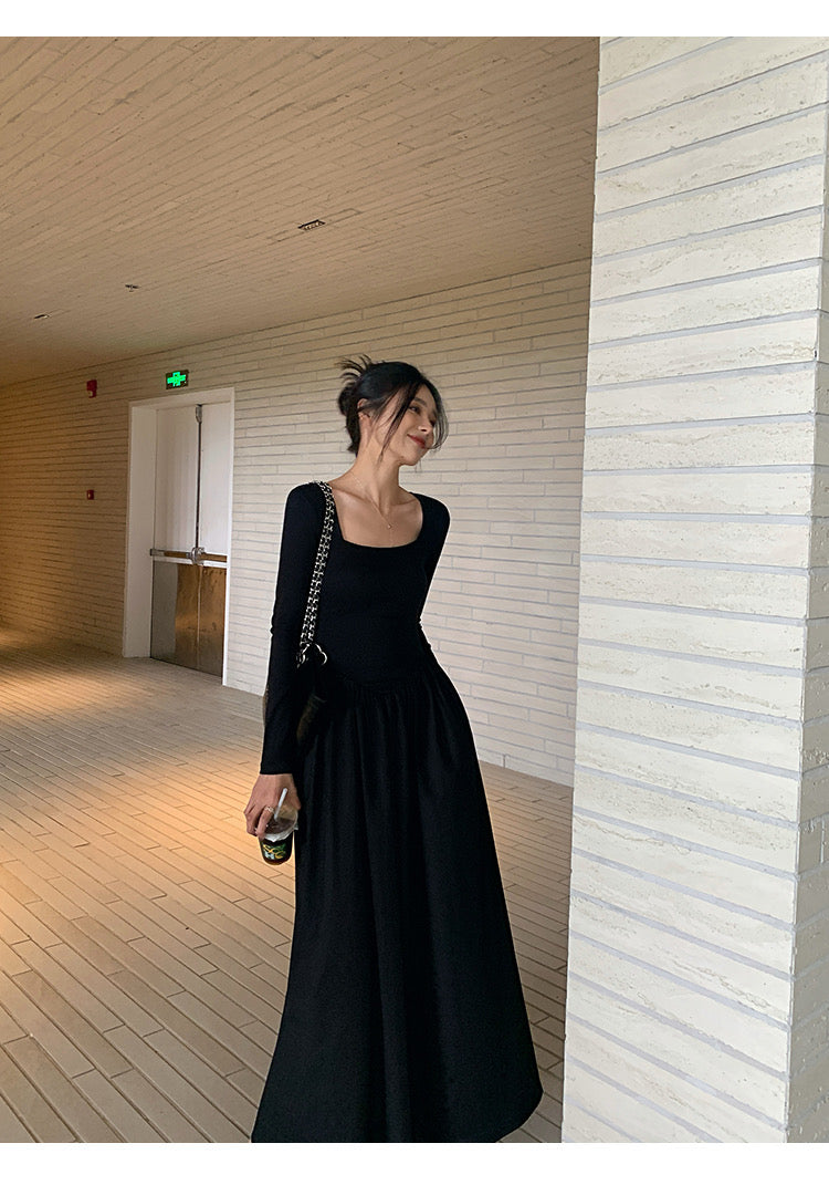 26Jun. 通勤修身方領赫本連身裙 黑