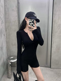 26Jun. 排扣歐美彈力運動連身褲 黑