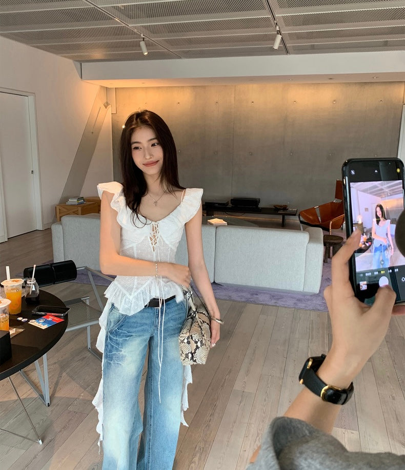 26Jun. 磨白毛鬚洗色寬鬆直筒褲