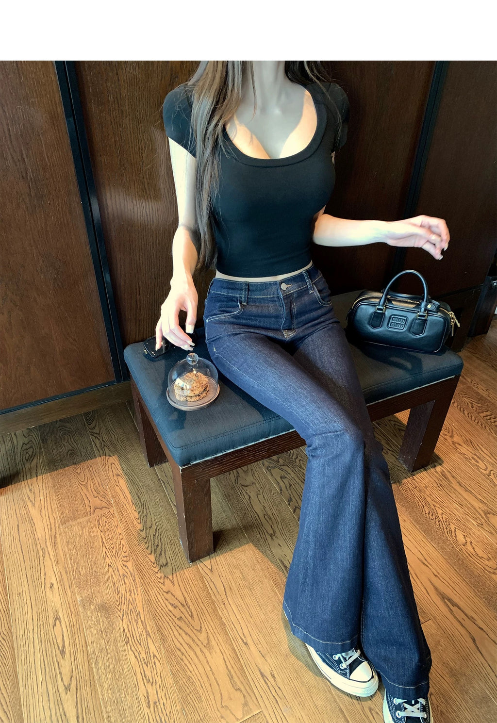 26Jun. 韓模美腿 牛仔原色中腰顯瘦微喇叭褲