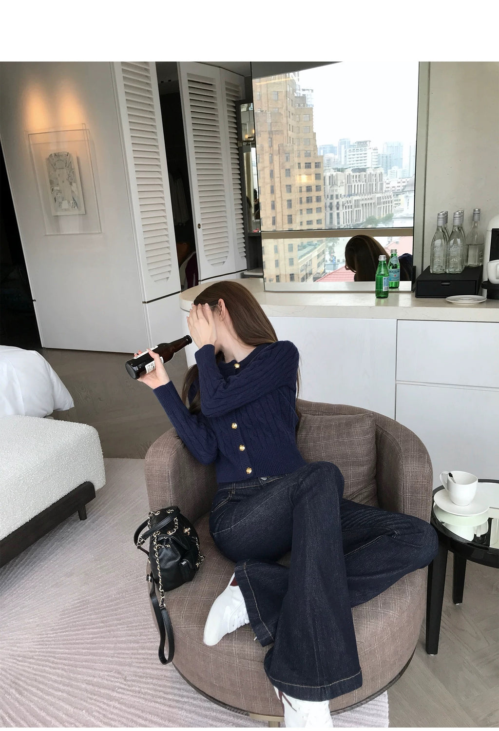 26Jun. 韓模美腿 牛仔原色中腰顯瘦微喇叭褲