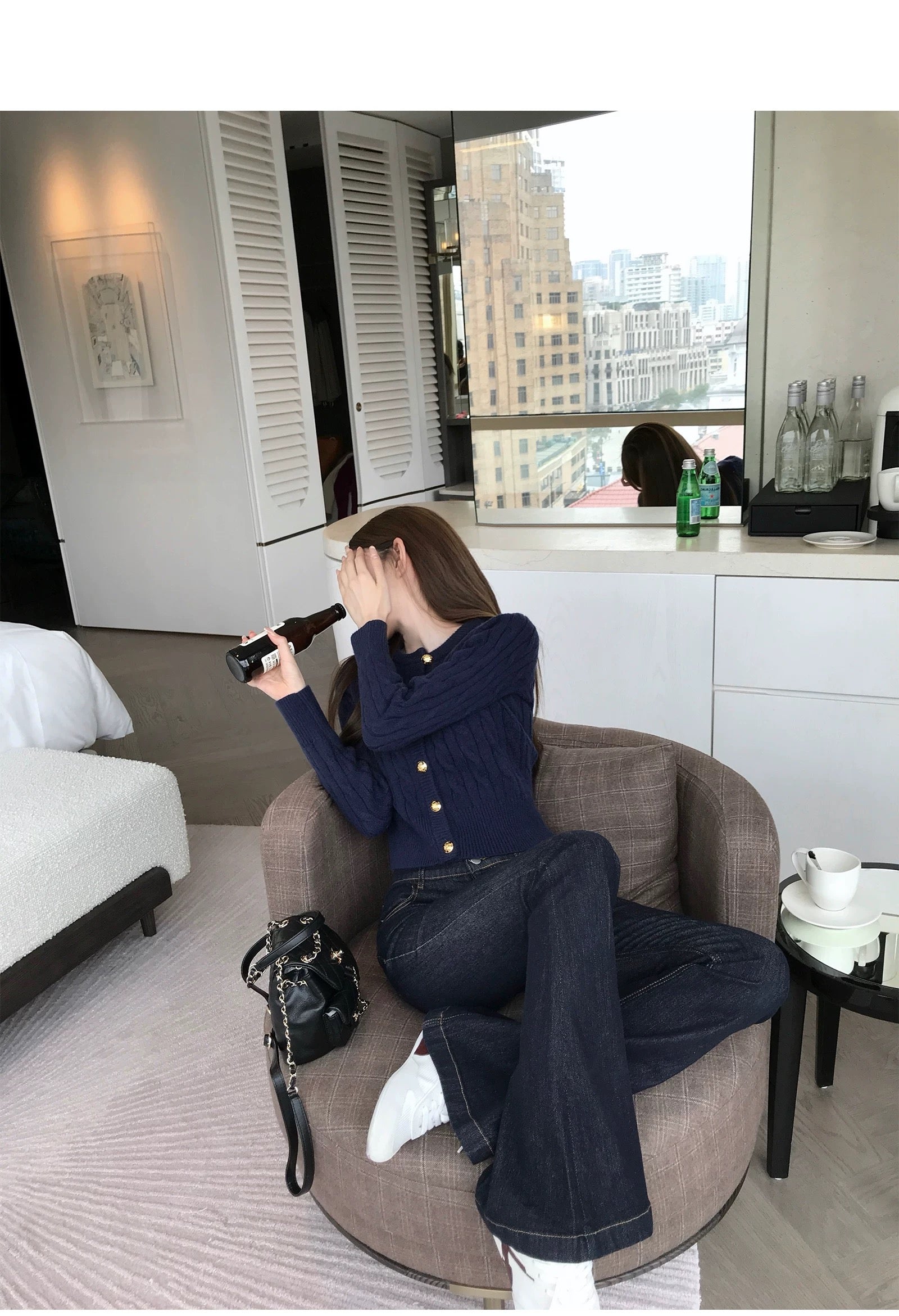 26Jun. 韓模美腿 牛仔原色中腰顯瘦微喇叭褲