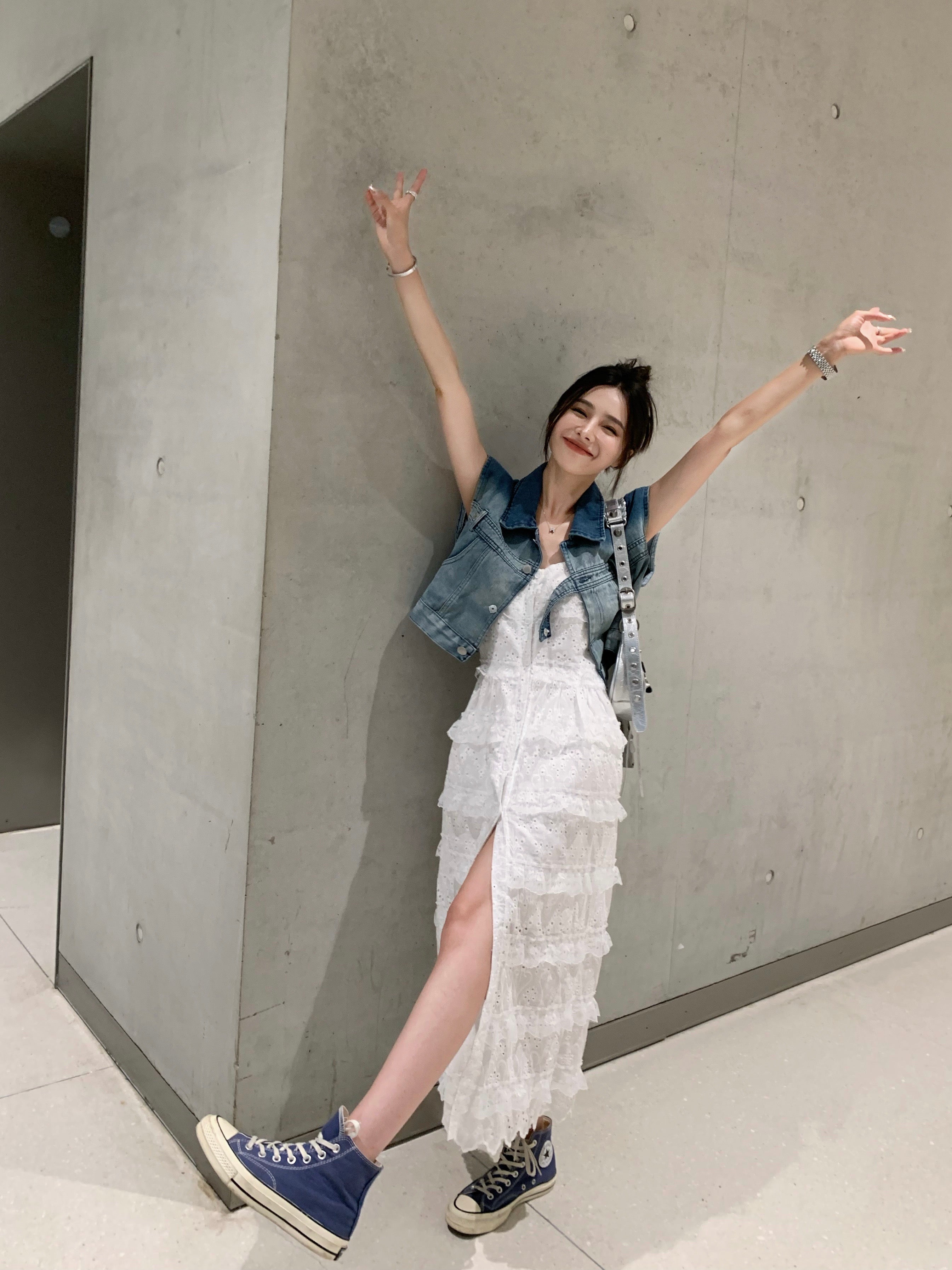 26Jun. 休閒漸變牛仔背心 唯美氣質蕾絲蛋糕裙洋裝