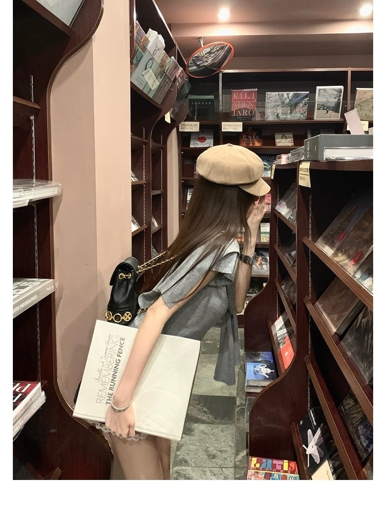 26Jun. 韓女Cruch氣質鬆弛感 兩件式針織披肩上衣 灰