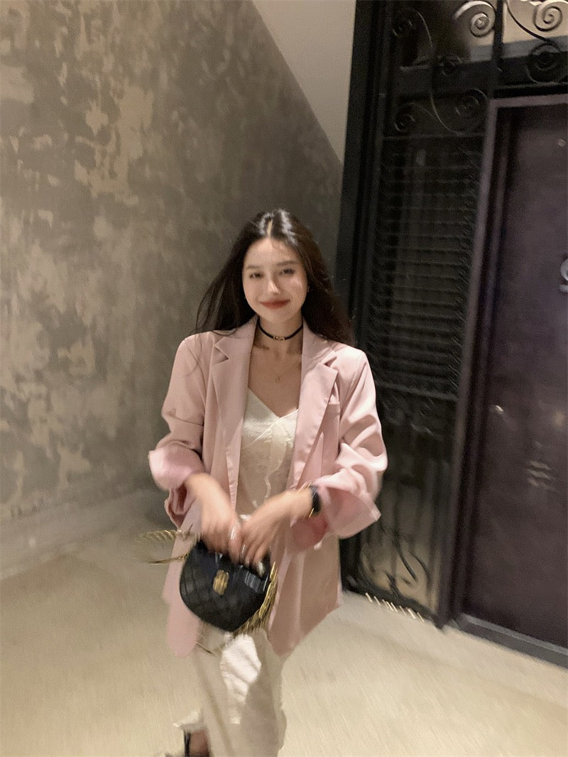 26Jun. 粉色泡泡 甜美粉廓形西裝外套 人魚蕾絲細肩收腰連身裙