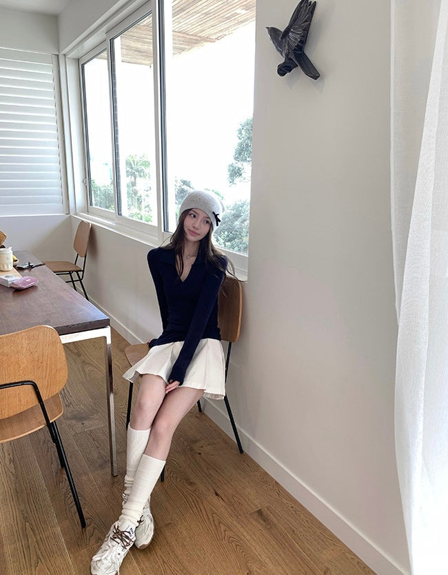 26Jun. 經典打底 純棉polo領純色修身上衣 藍