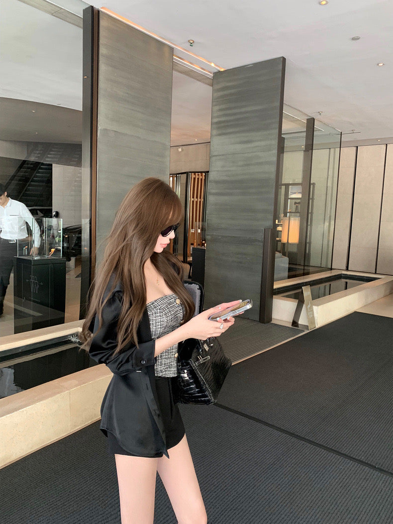 26Jun. 老錢casual 緞面連帽上衣 黑