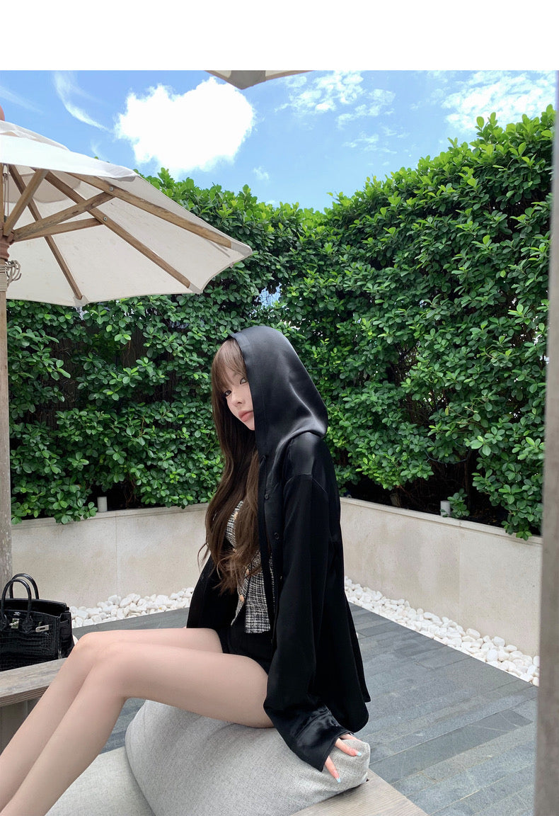 26Jun. 老錢casual 緞面連帽上衣 黑