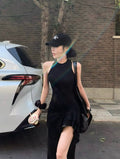 26Jun. 氣質女神 不規則荷葉下擺連身裙 黑/灰