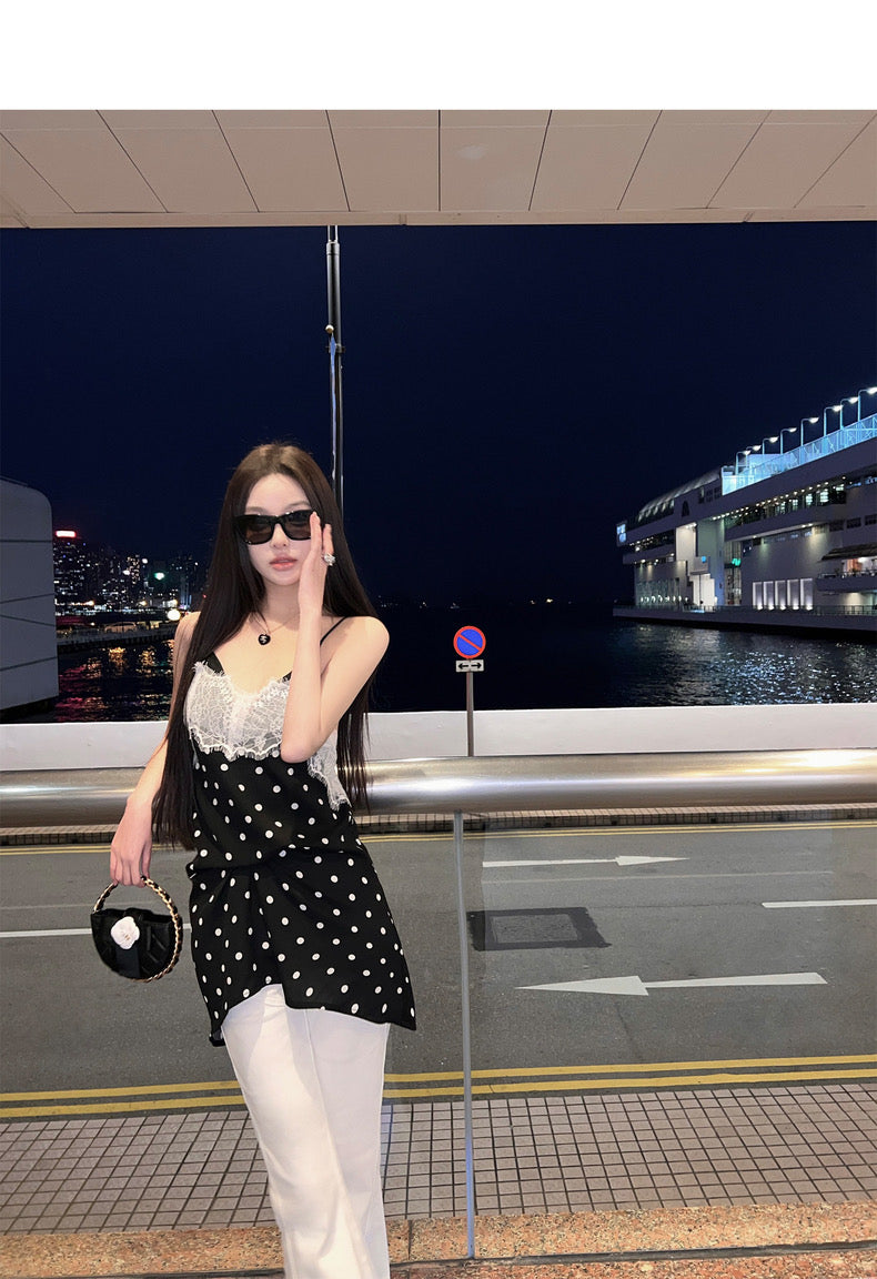 26Jun. 復古蕾絲拼接波點小黑裙