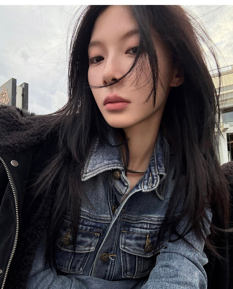 26Jun. 復古美式休閒收腰修身牛仔襯衫上衣