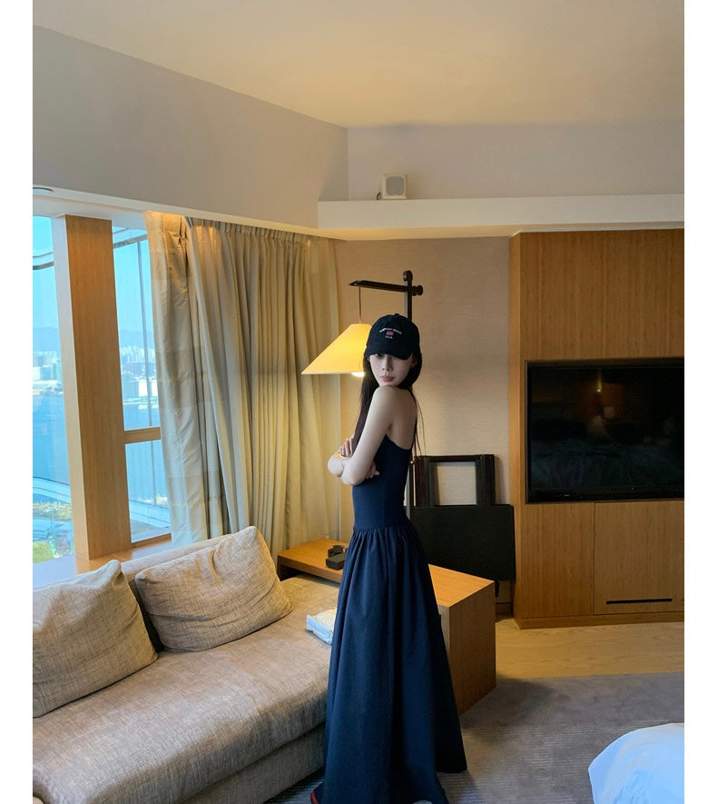 26Jun. 法式蓬蓬設計感收腰修身連身裙 藏青