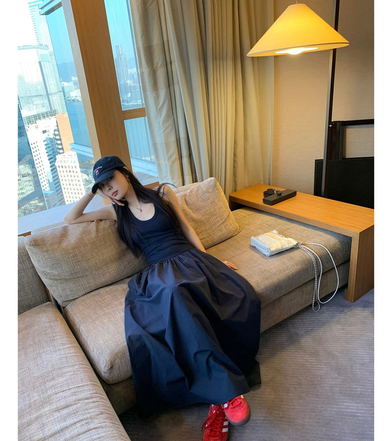 26Jun. 法式蓬蓬設計感收腰修身連身裙 藏青