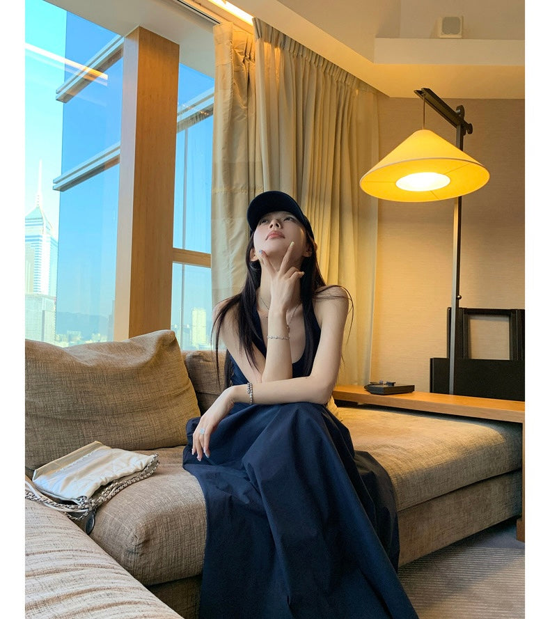 26Jun. 法式蓬蓬設計感收腰修身連身裙 藏青