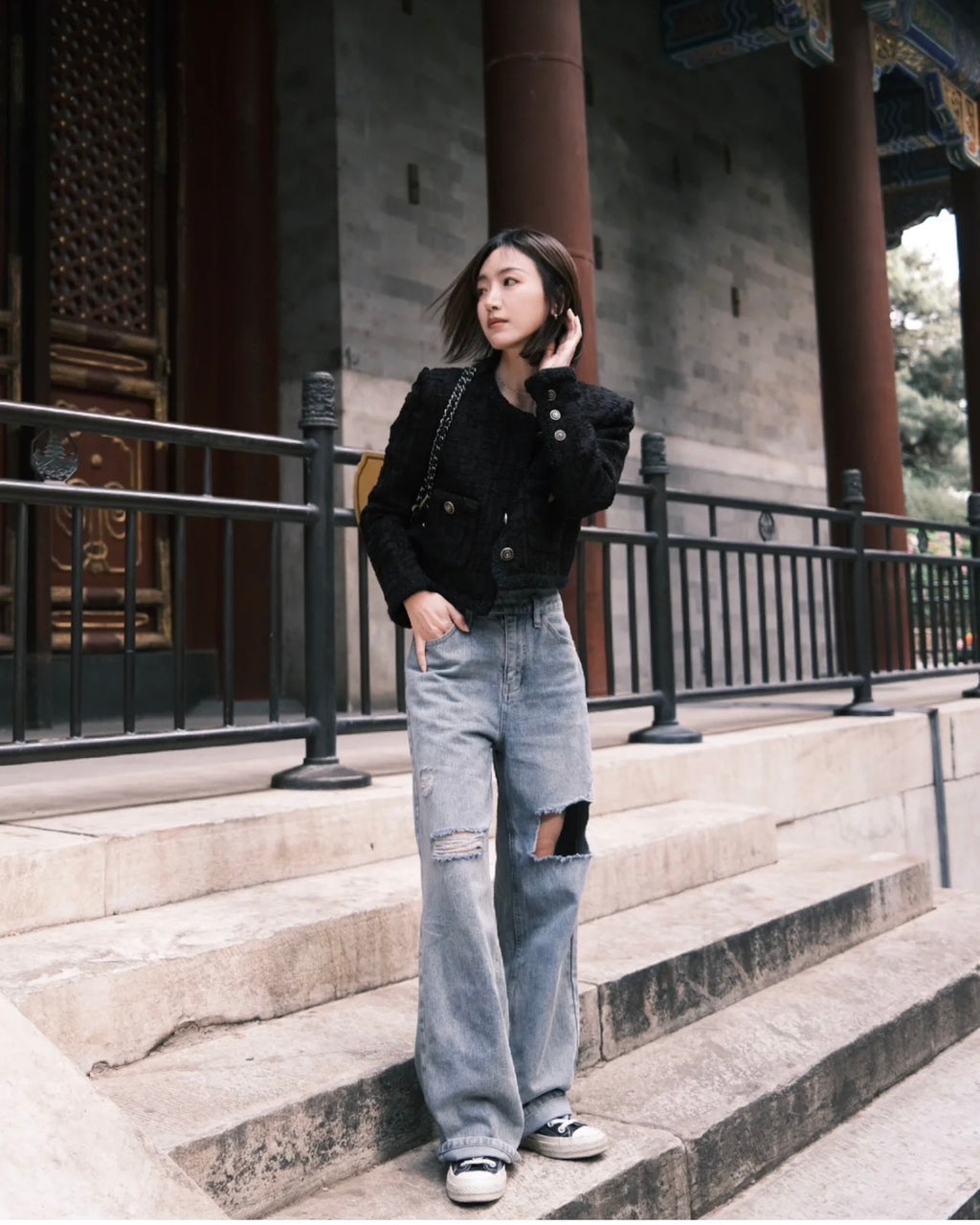 26Jun. 經典黑Lady紋理編織感小香外套
