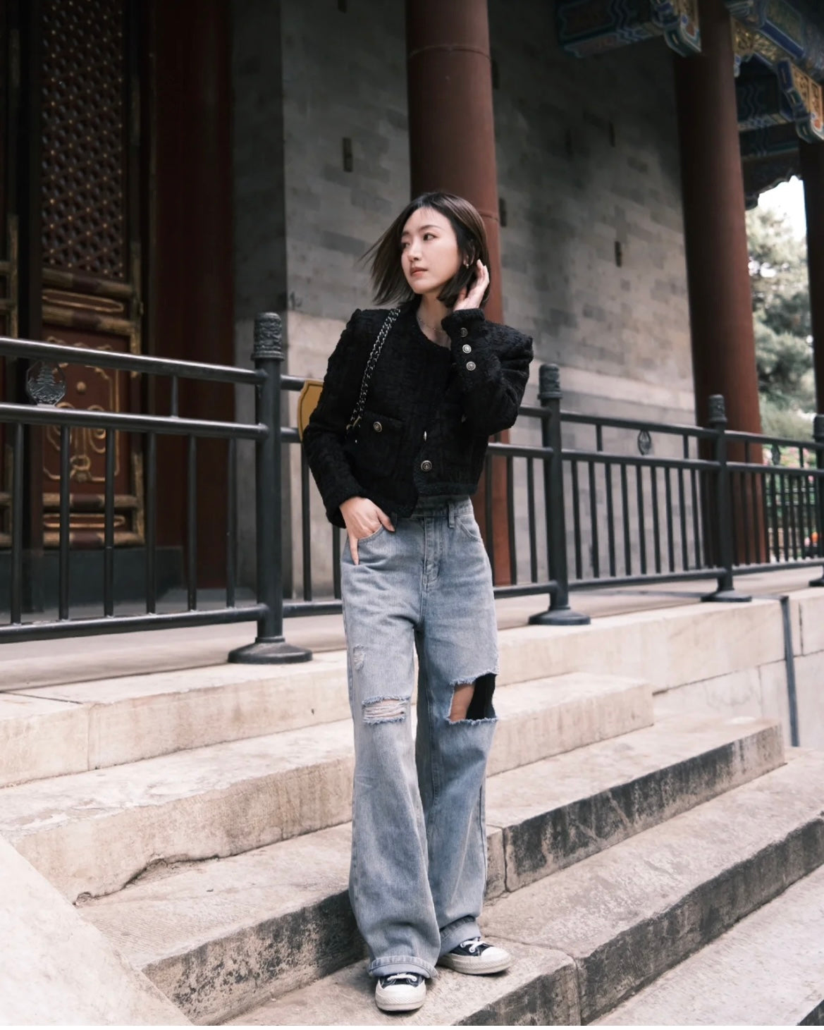 26Jun. 經典黑Lady紋理編織感小香外套
