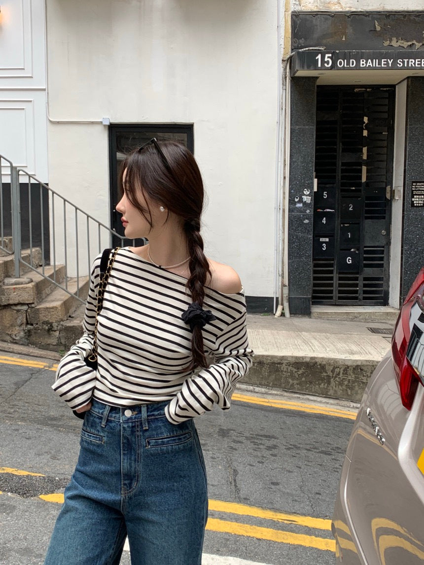 26Jun. miu系高智橫紋直領長袖上衣 黑條紋