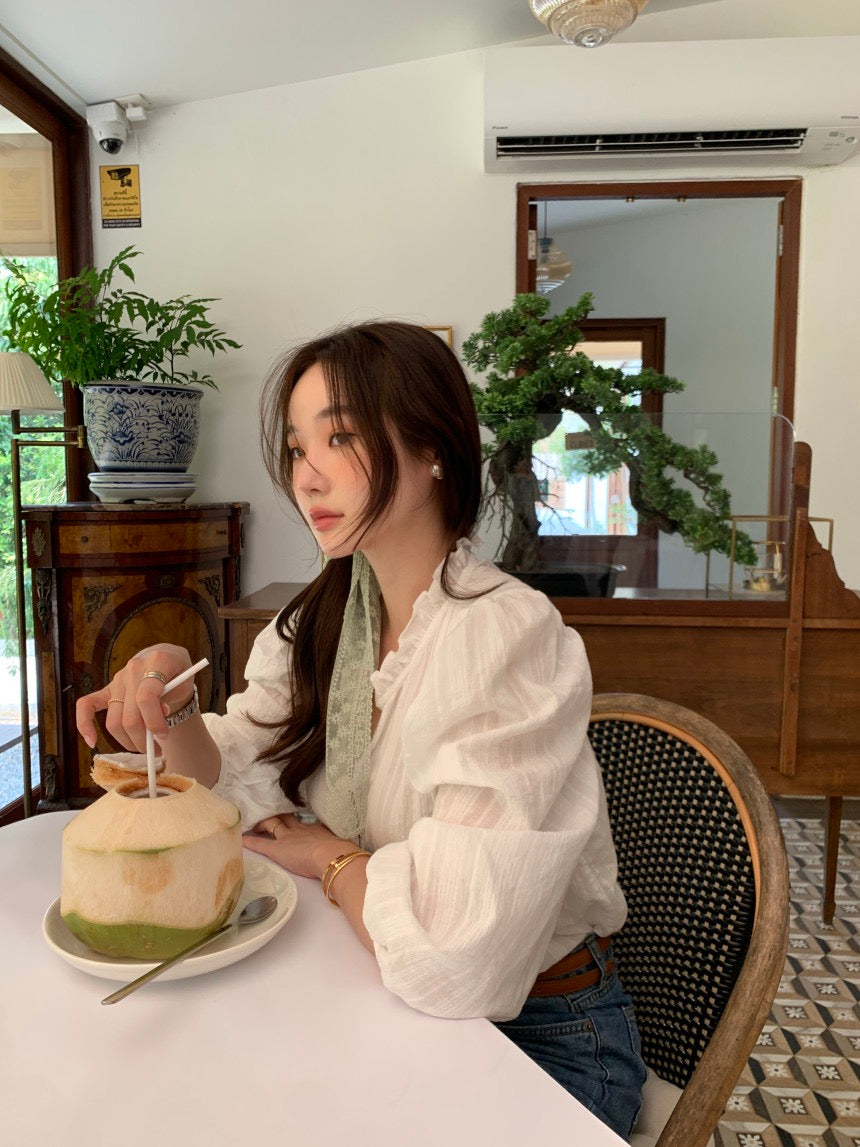 26Jun. 鄉村田野 甜妹木耳邊氣質襯衫 白