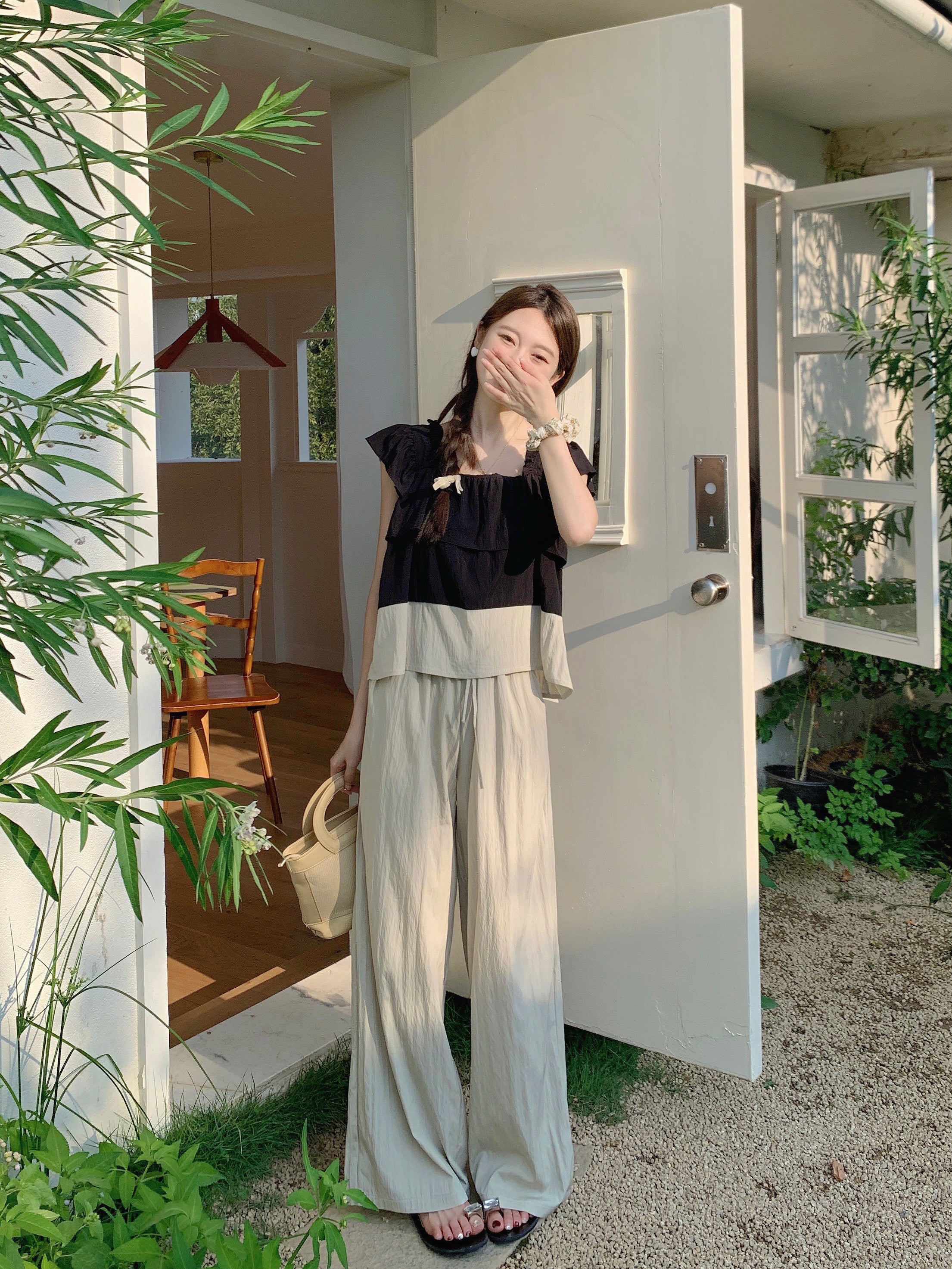 26Jun. 小飛袖拼色休閒褲套裝