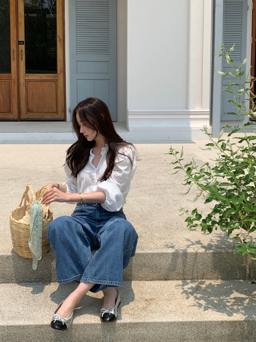 26Jun. 鄉村田野 甜妹木耳邊氣質襯衫 白