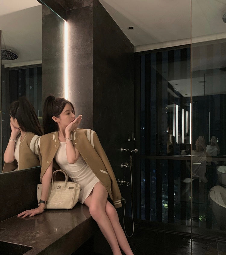 26Jun. 重工磨毛拼色棒球外套  新色焦糖