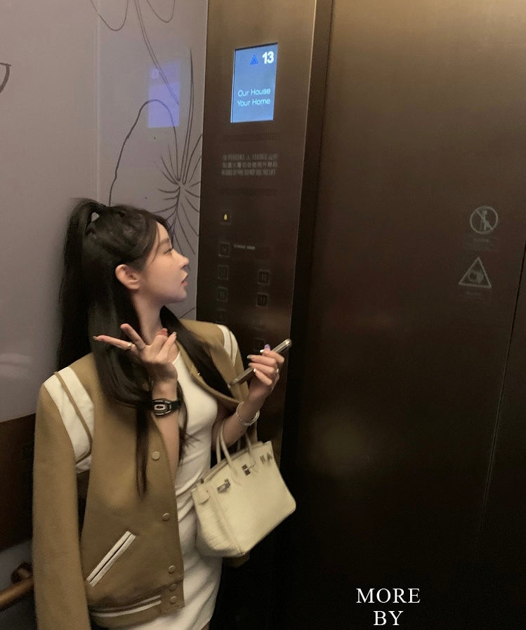 26Jun. 重工磨毛拼色棒球外套  新色焦糖