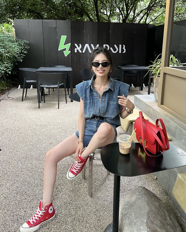 26Jun. 復古直角肩牛仔背心 短褲