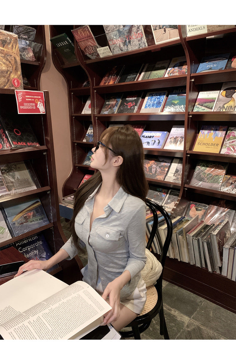 26Jun. 鬆弛感韓女 排釦polo領顯瘦收腰襯衫 灰