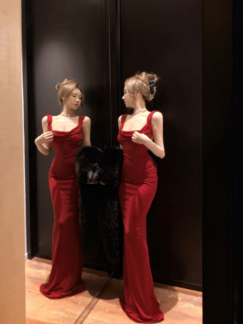 26Jun. 聖誕宴 性感蝴蝶結美背禮服裙 紅