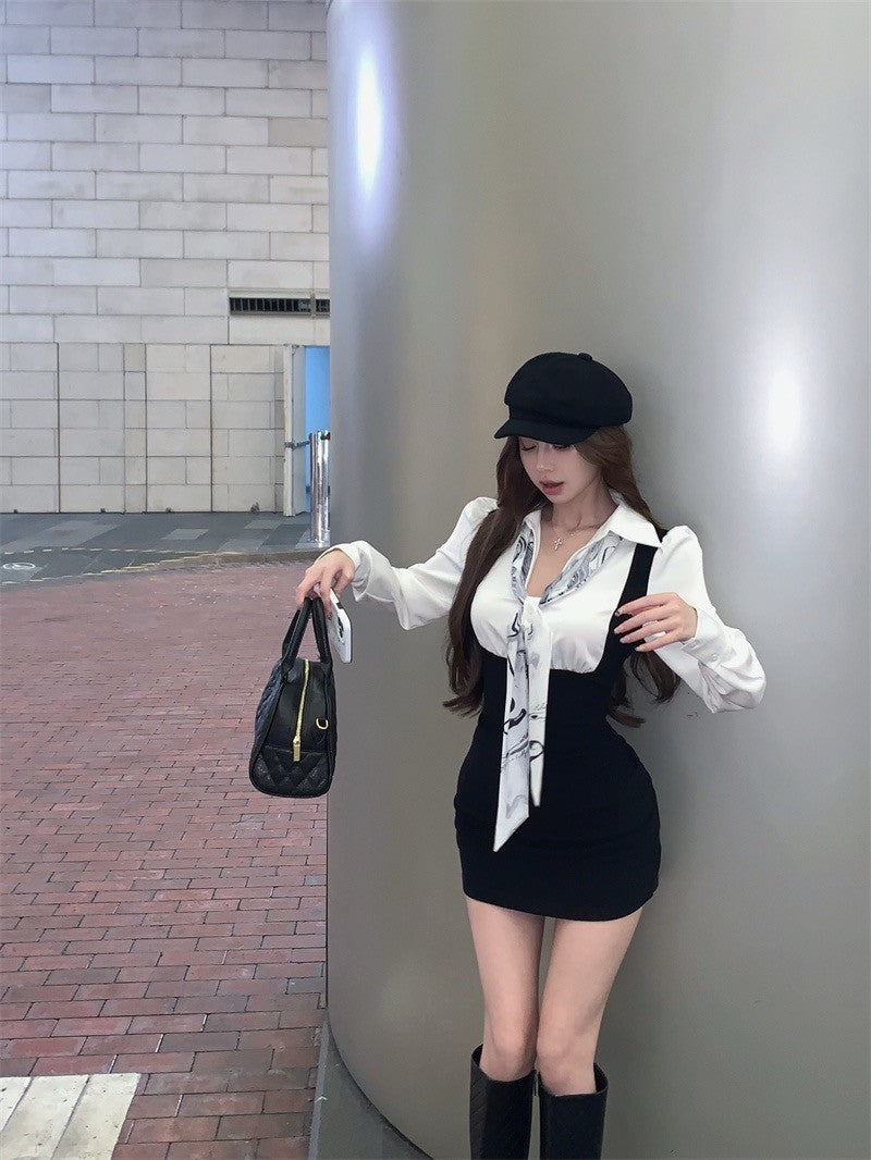 26Jun. 甜辣學姐 學院風黑白撞色襯衫領連衣裙