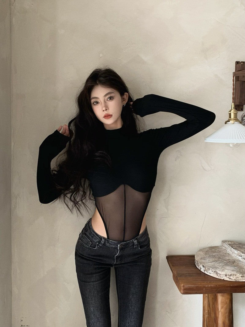 26Jun. 純慾派歐美透視拼接連體衣 黑