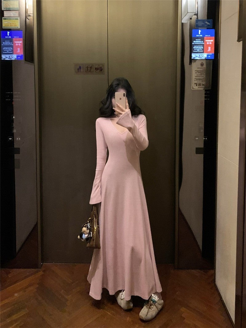 26Jun. 復古女伶一件可出門 V領魚尾裙擺連身裙 紅/淡粉