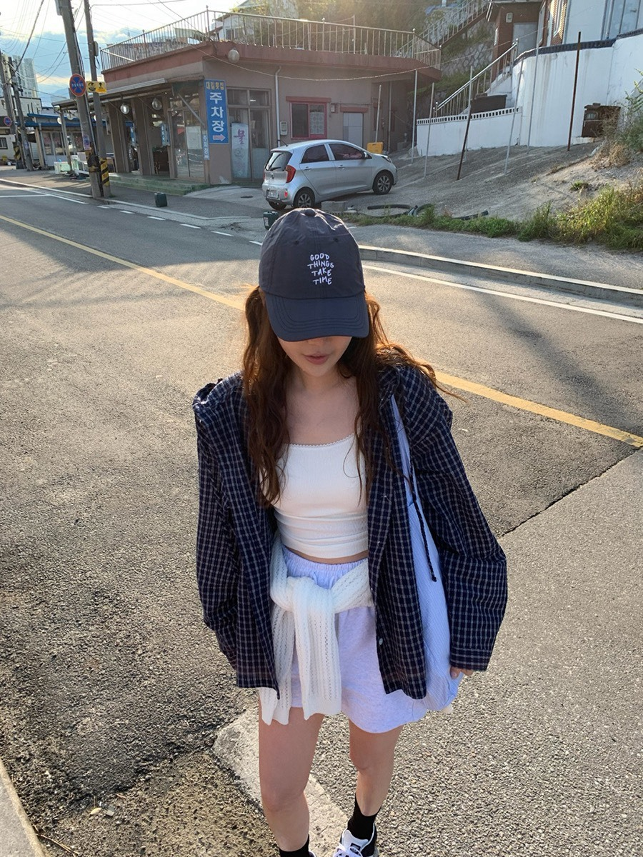26Jun. 復古韓妞 撞色格紋連帽襯衫外套 淺藍/深藍