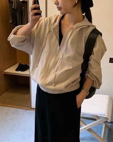 26Jun. 韓系少女素顏空調連帽抽繩外套 淺卡