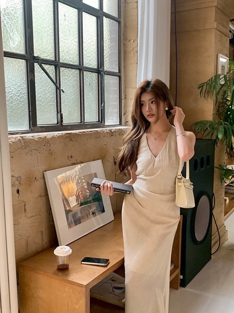 26Jun. 高知姐姐 氣質綁帶收腰連身裙 杏
